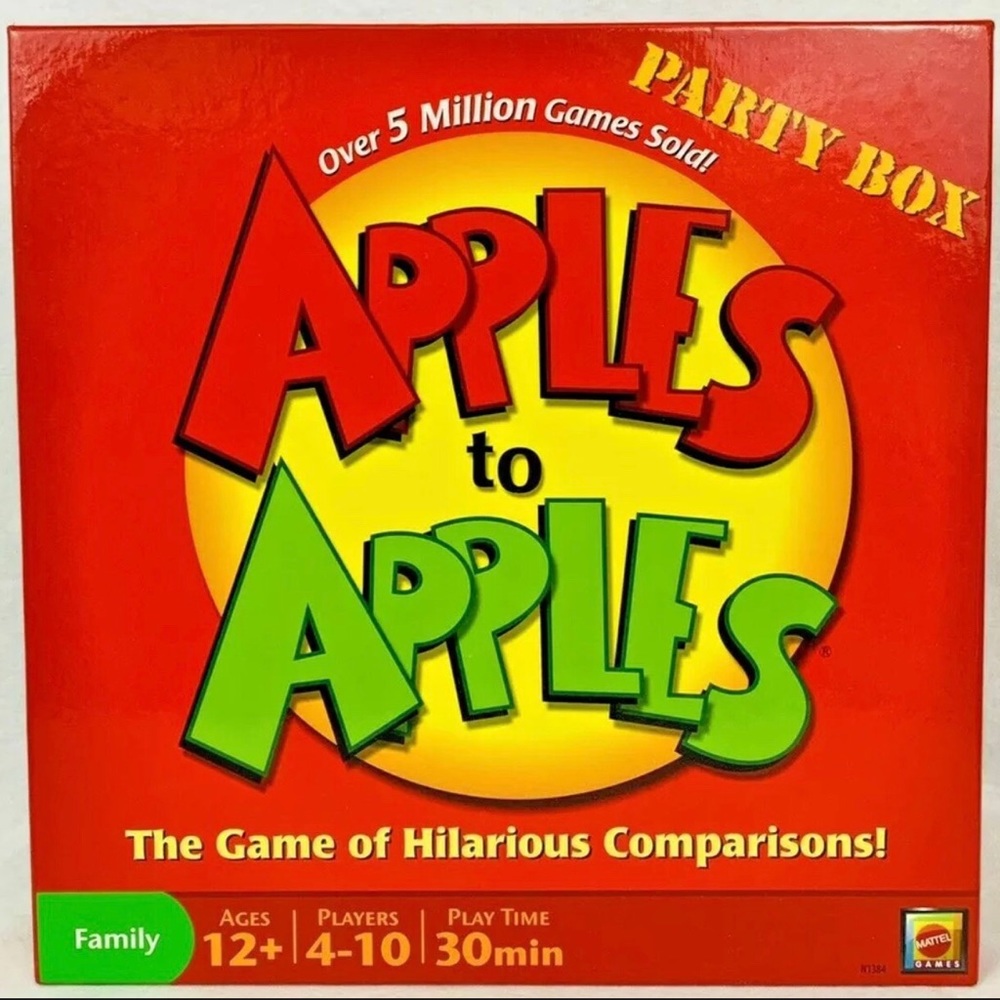 APPLES TO APPLES Party Box 12+ Family Card Game 2007 MATTEL N1384 COMPLETE CIB